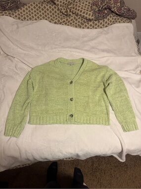 LOFT Light Green V-Neck Cropped Cardigan
